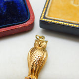 9ct Yellow Gold Wise Owl Charm Pendant Vintage 1967 London