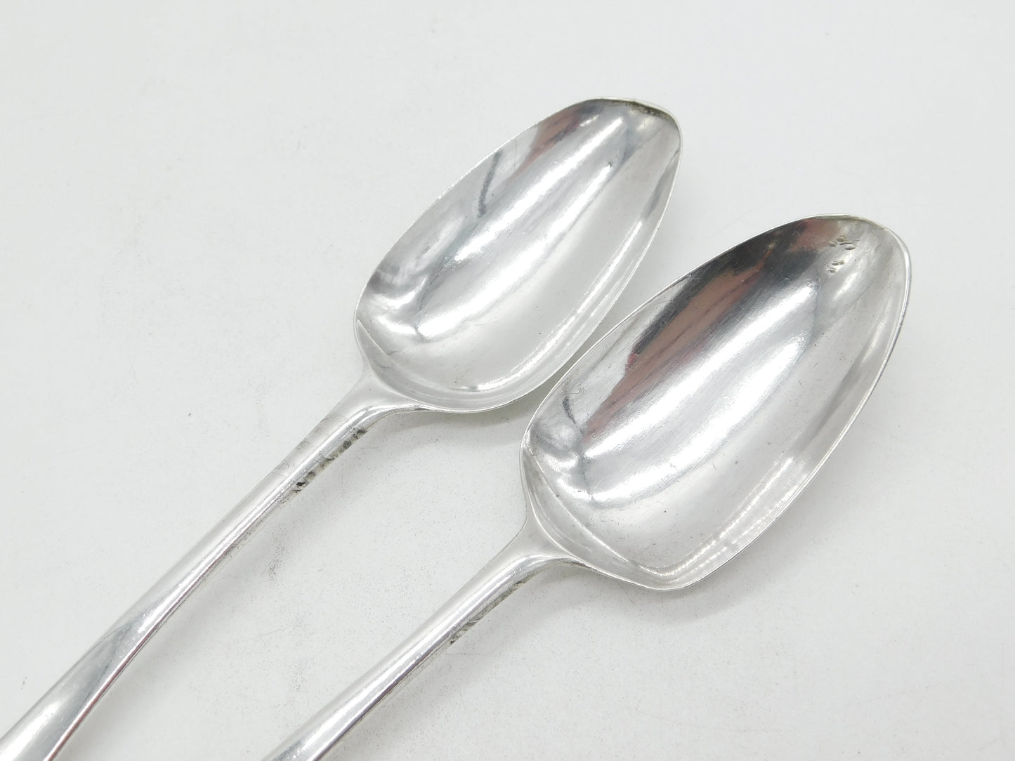 George III Sterling Silver Picture Back Tablespoons Pair Antique 1764 London