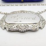 Sterling Silver Scallop Edge Pernod Decanter Label Vintage 1985 Sheffield