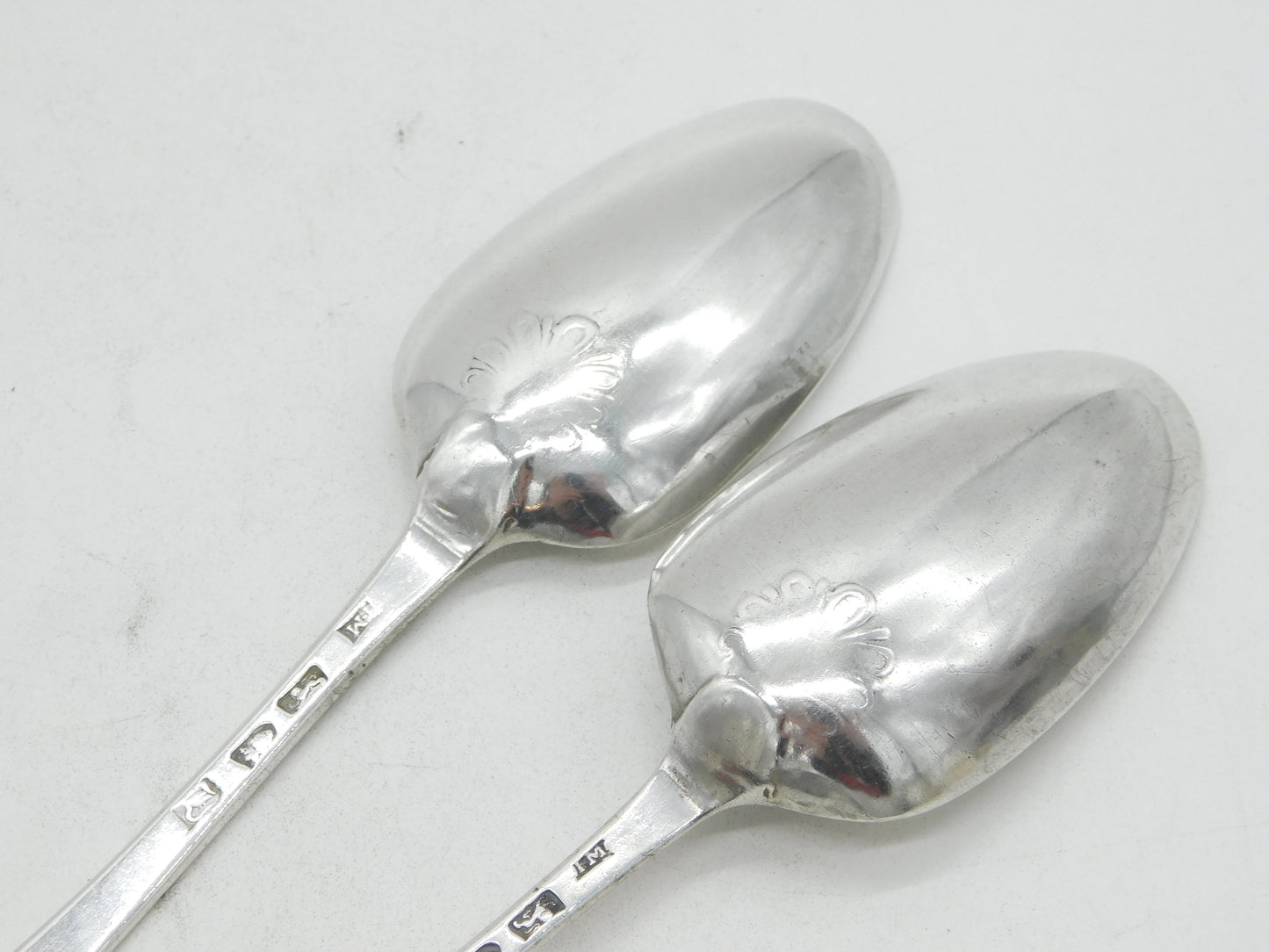 George III Sterling Silver Picture Back Tablespoons Pair Antique 1764 London