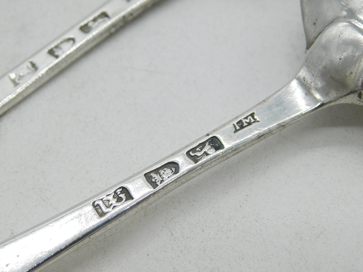 George III Sterling Silver Picture Back Tablespoons Pair Antique 1764 London