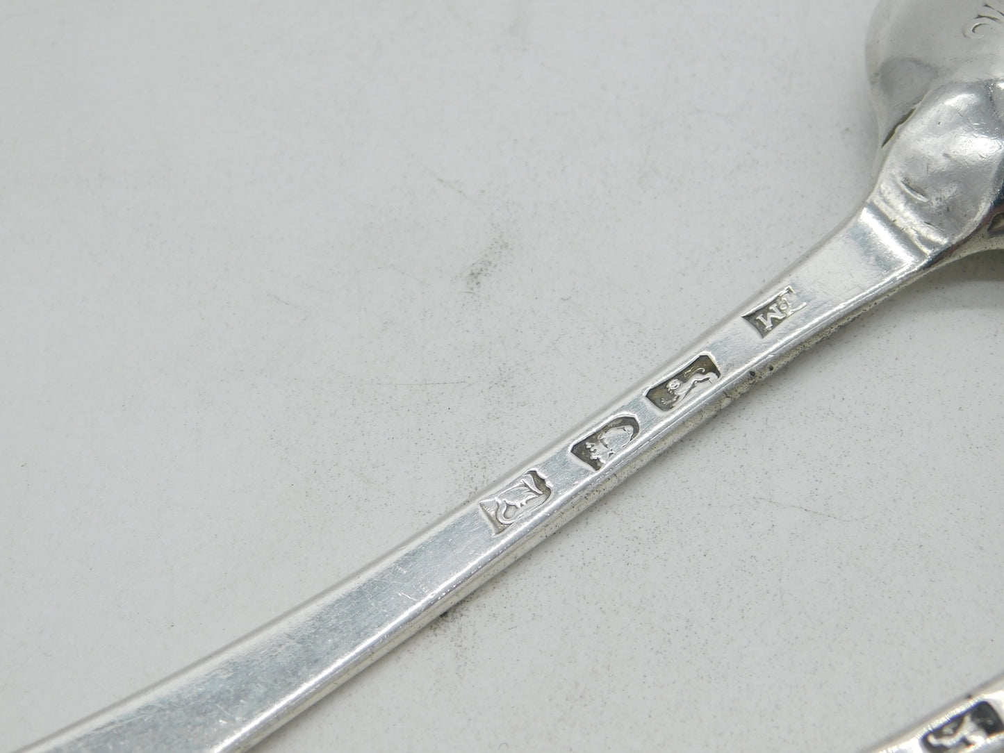 George III Sterling Silver Picture Back Tablespoons Pair Antique 1764 London