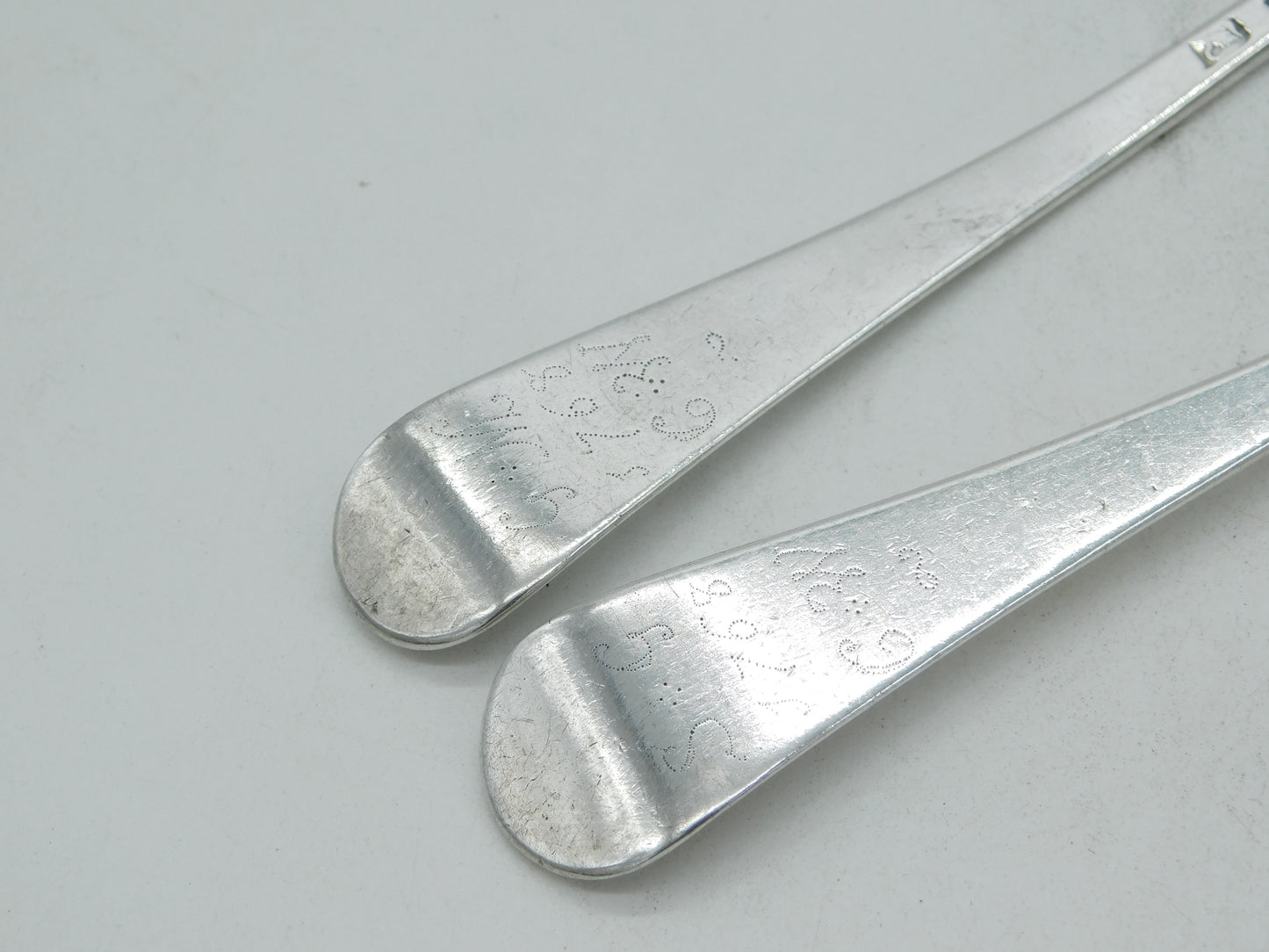 George III Sterling Silver Picture Back Tablespoons Pair Antique 1764 London