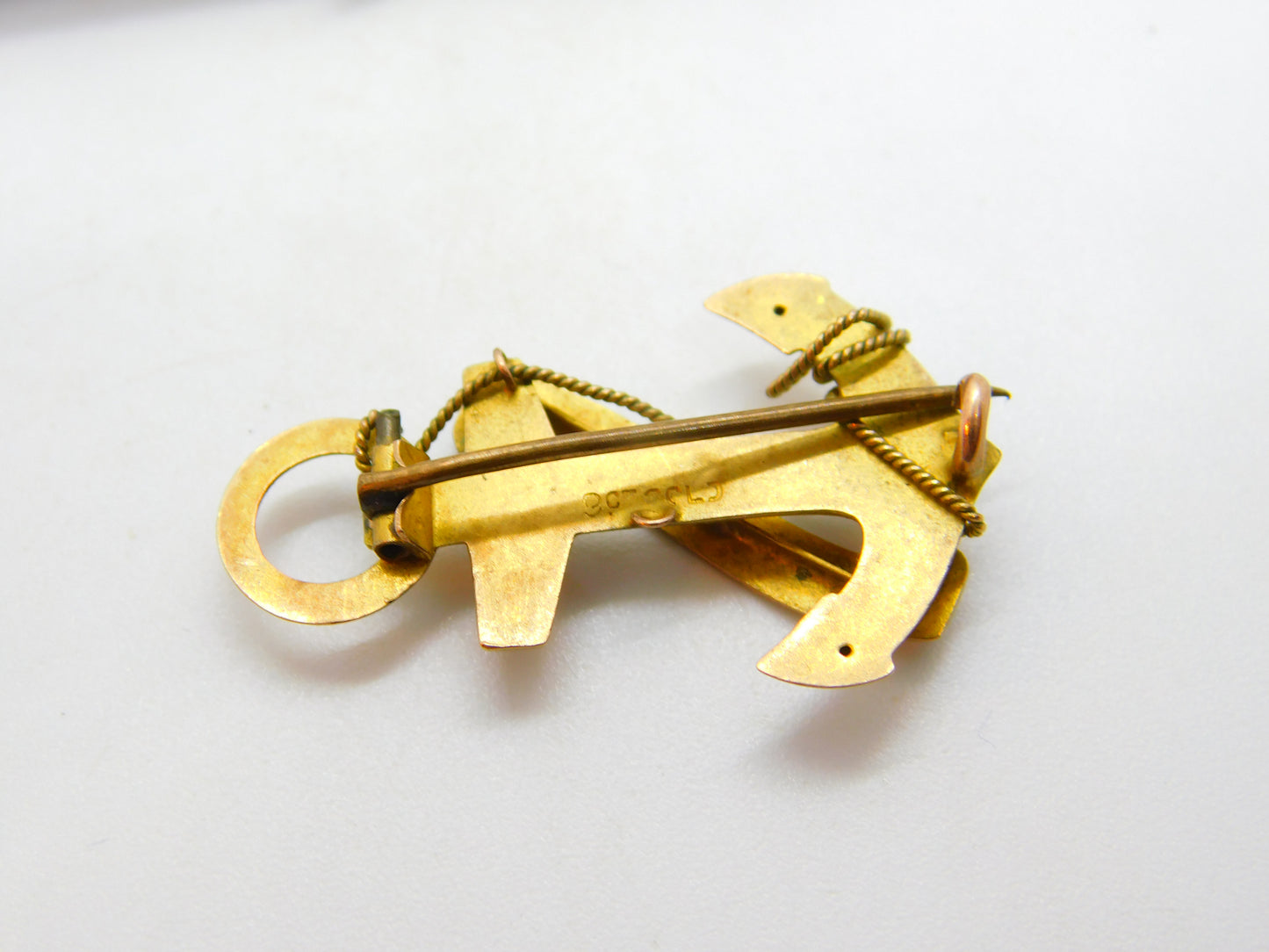 WWI 9ct Rose Gold 'HMS Valiant' Anchor Form Sweetheart Brooch Antique c1915