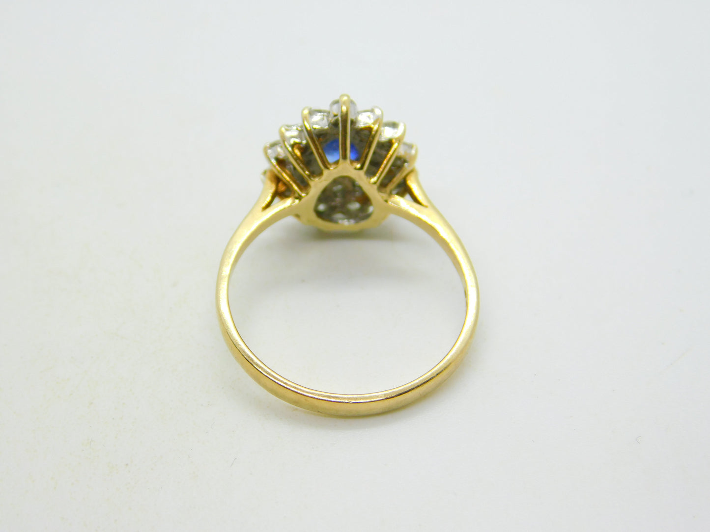9ct Yellow Gold, 0.3ct Sapphire & Diamond Pear Shaped Cluster Ring Vintage 1991