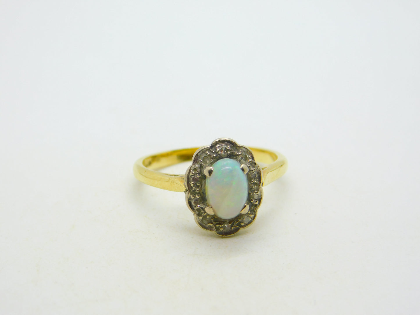 Victorian 18ct Yellow Gold, Opal & Diamond Floral Dress Ring Antique c1890