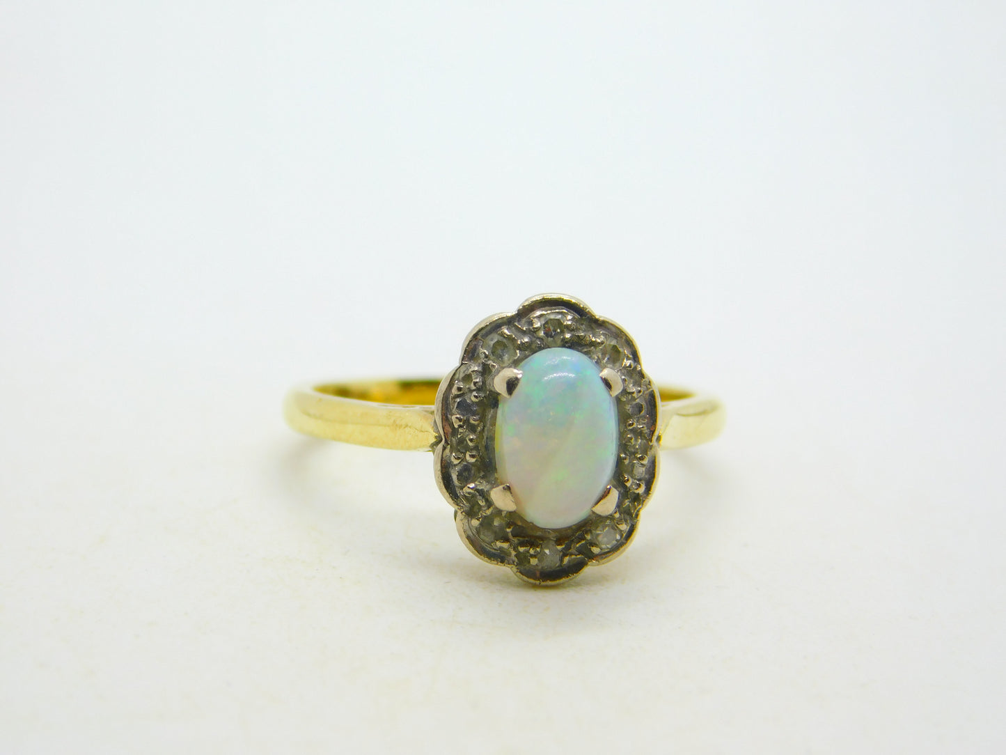 Victorian 18ct Yellow Gold, Opal & Diamond Floral Dress Ring Antique c1890