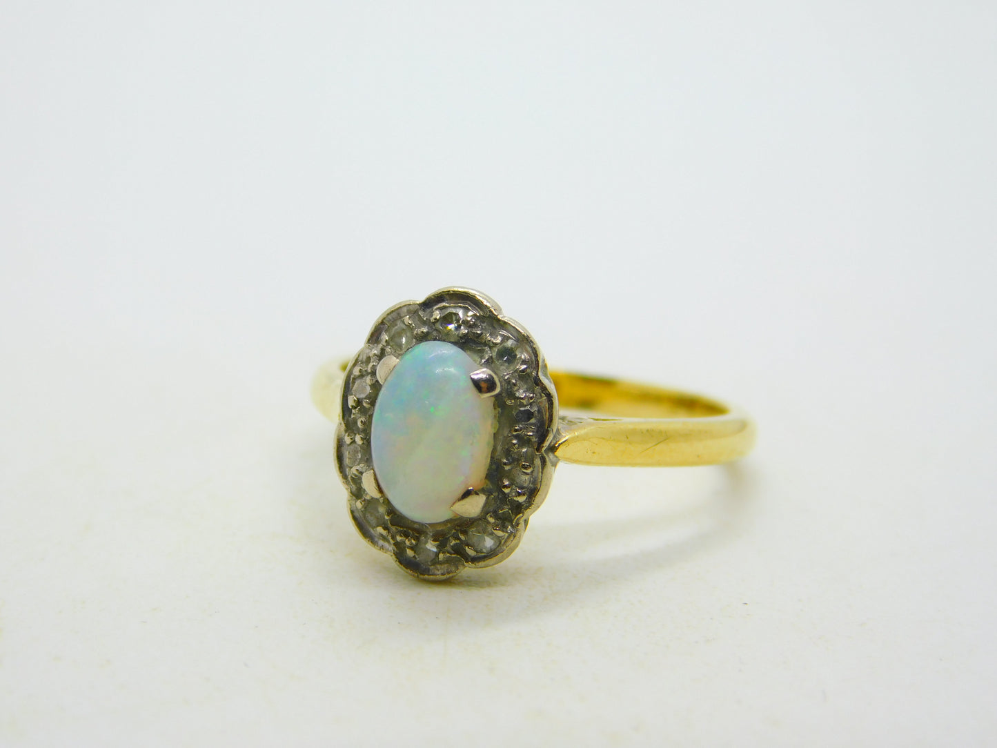 Victorian 18ct Yellow Gold, Opal & Diamond Floral Dress Ring Antique c1890