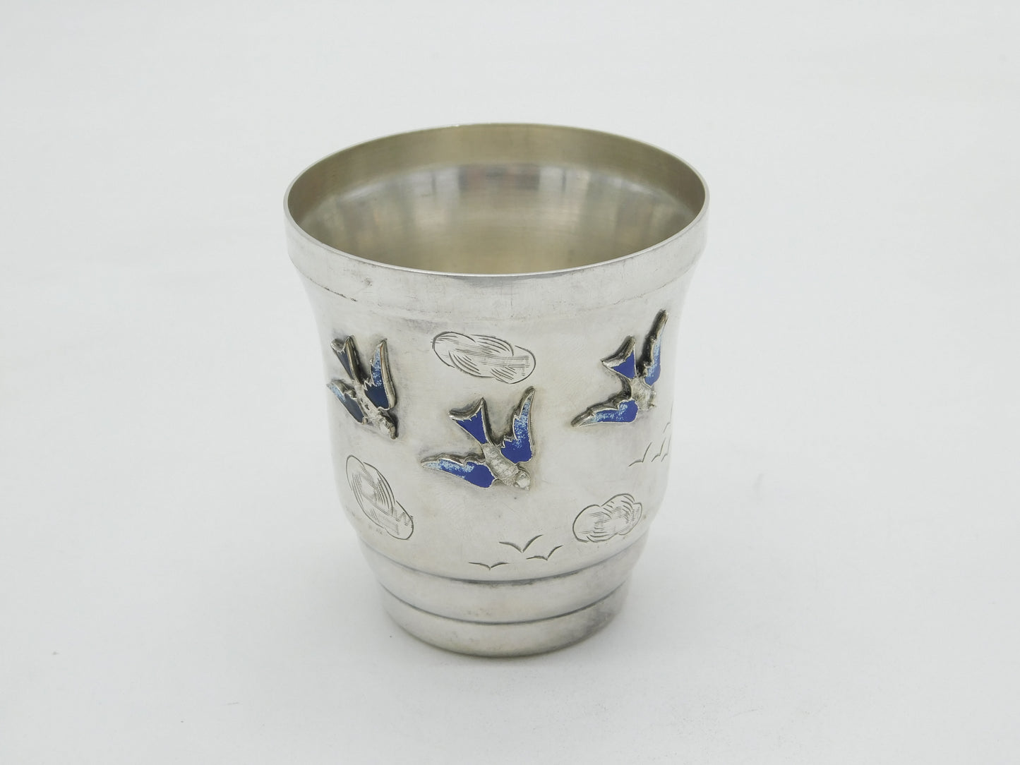 20th Century Continental Silver Enamel Swallow Christening Beaker Antique c1920