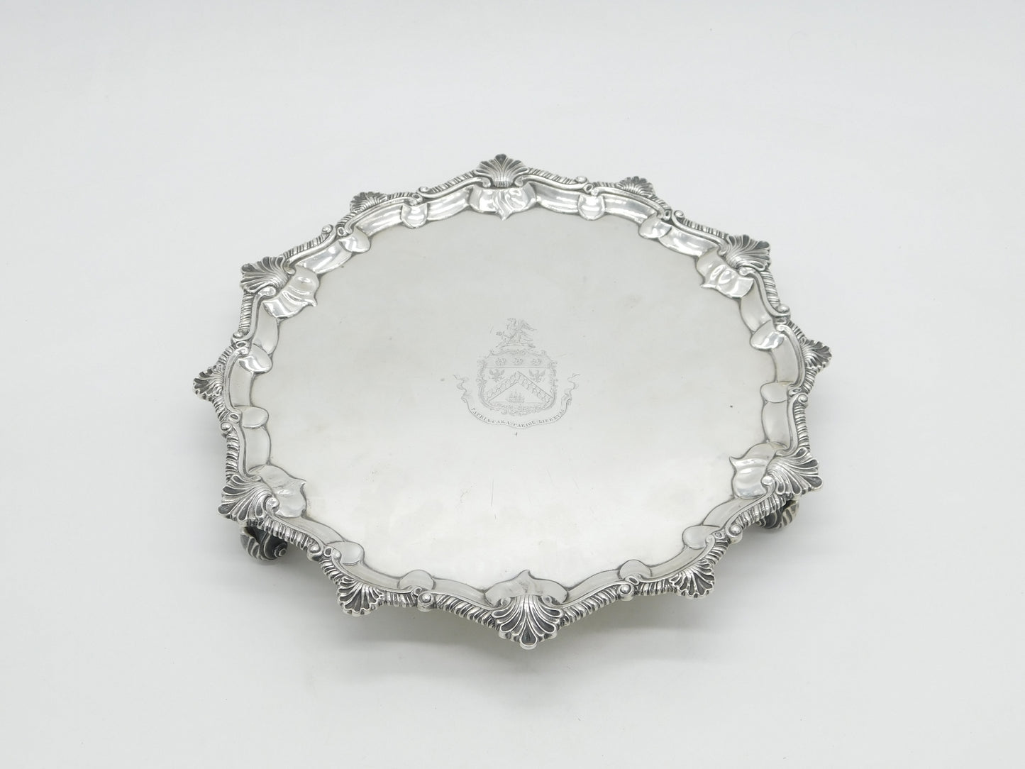 George III Sterling Silver Heraldic Crested Salver Dish Antique 1764 London