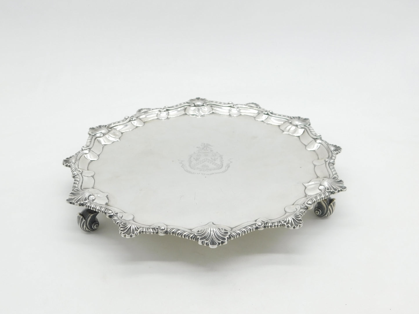 George III Sterling Silver Heraldic Crested Salver Dish Antique 1764 London