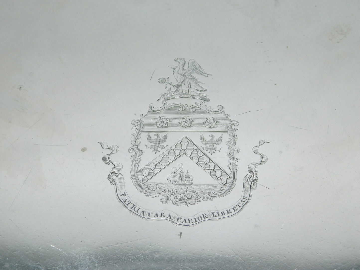 George III Sterling Silver Heraldic Crested Salver Dish Antique 1764 London
