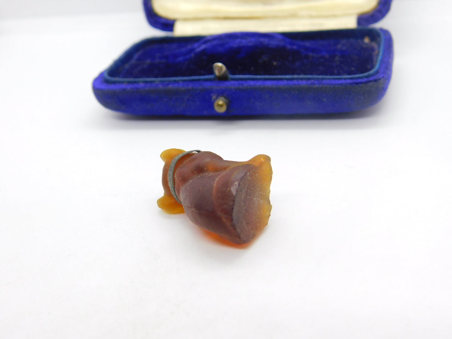 Czechoslovakian Amber Glass Pug Dog Cracker Charm or Keepsake Antique c1920