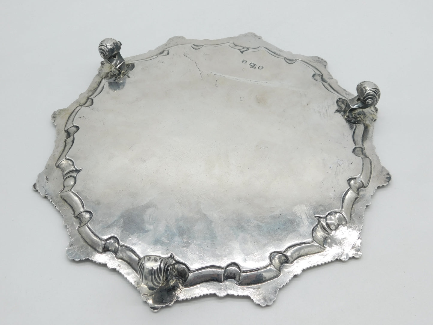 George III Sterling Silver Heraldic Crested Salver Dish Antique 1764 London