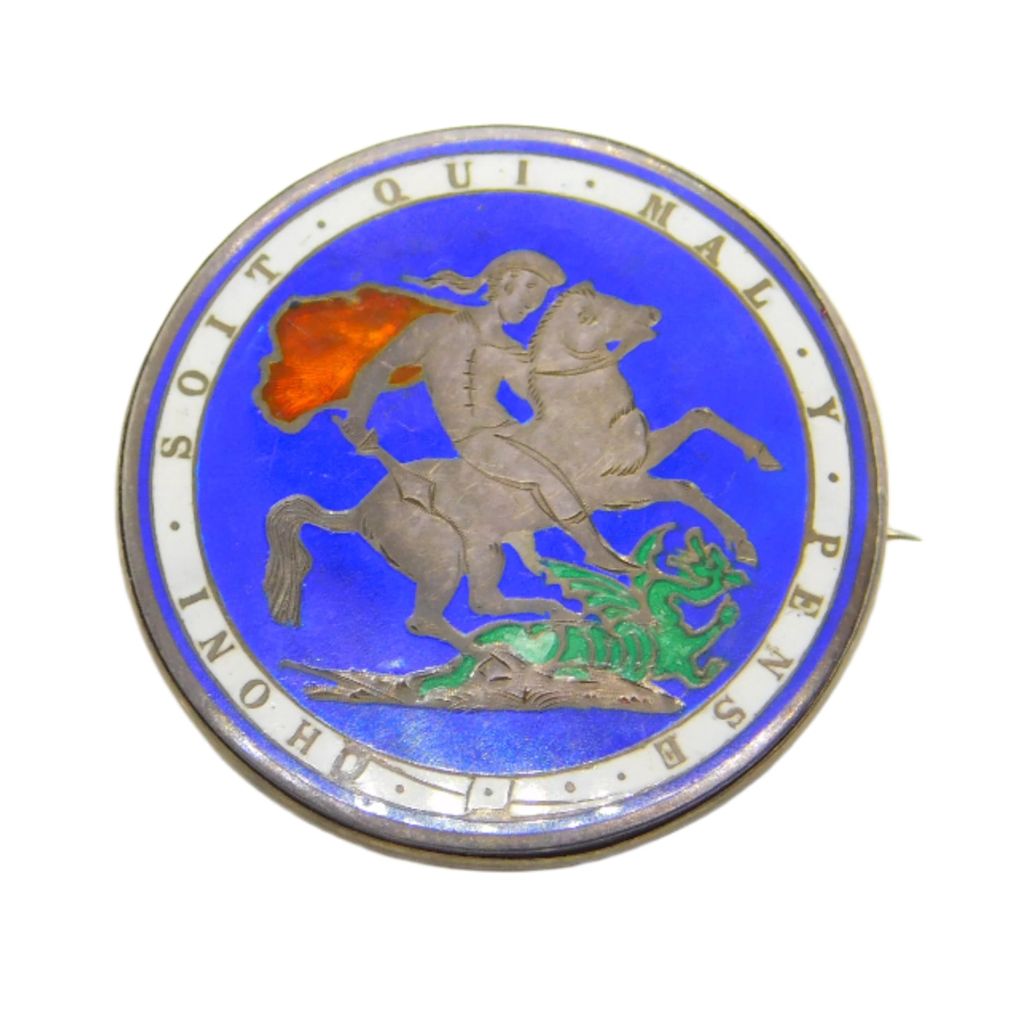 Victorian Sterling Silver Enamel Crown Coin Brooch Antique 1882 Chester