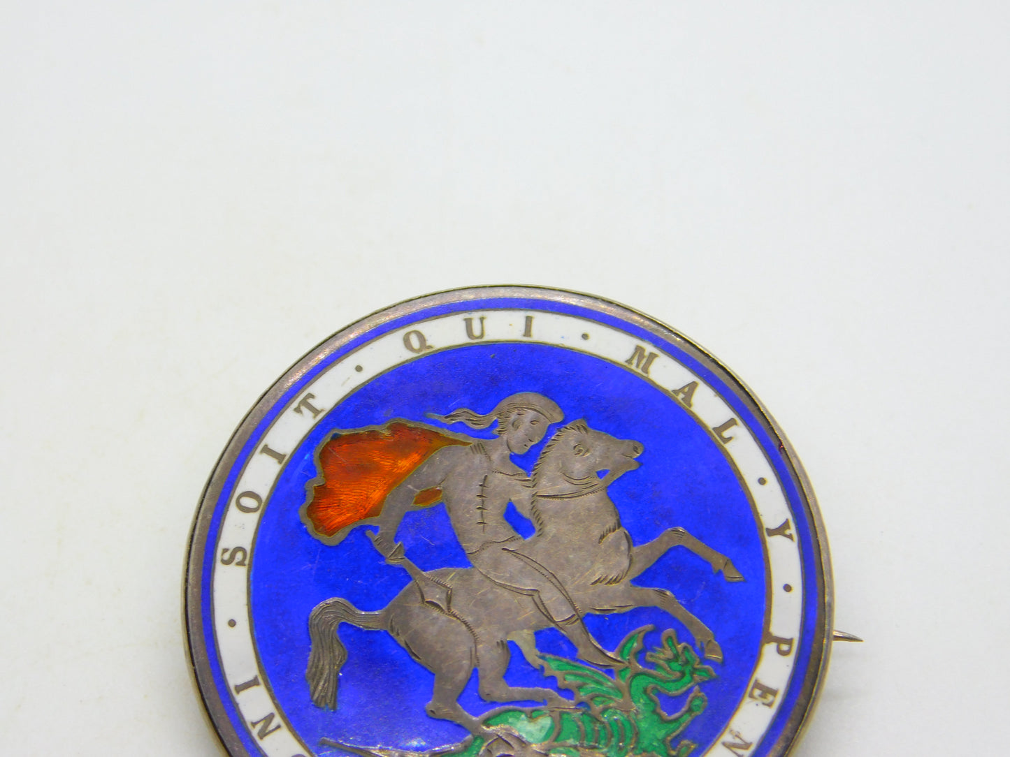 Victorian Sterling Silver Enamel Crown Coin Brooch Antique 1882 Chester