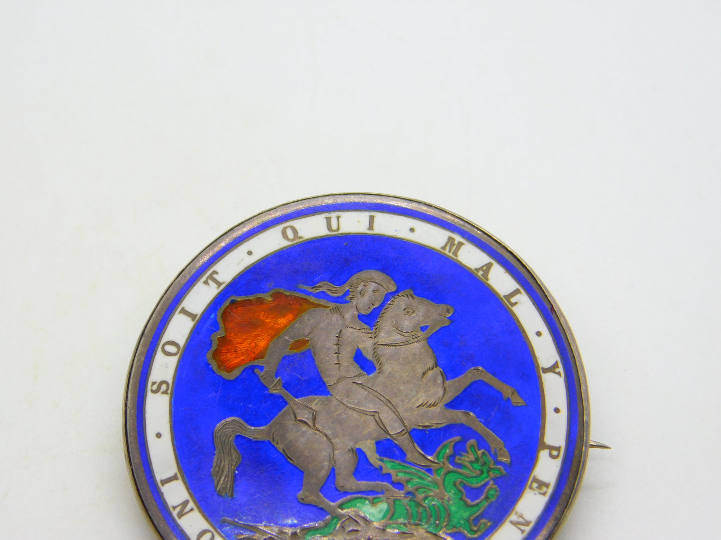 Victorian Sterling Silver Enamel Crown Coin Brooch Antique 1882 Chester