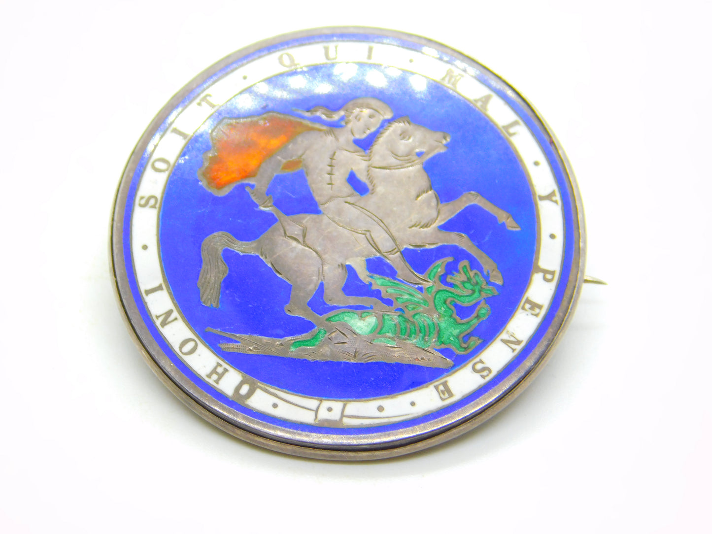 Victorian Sterling Silver Enamel Crown Coin Brooch Antique 1882 Chester