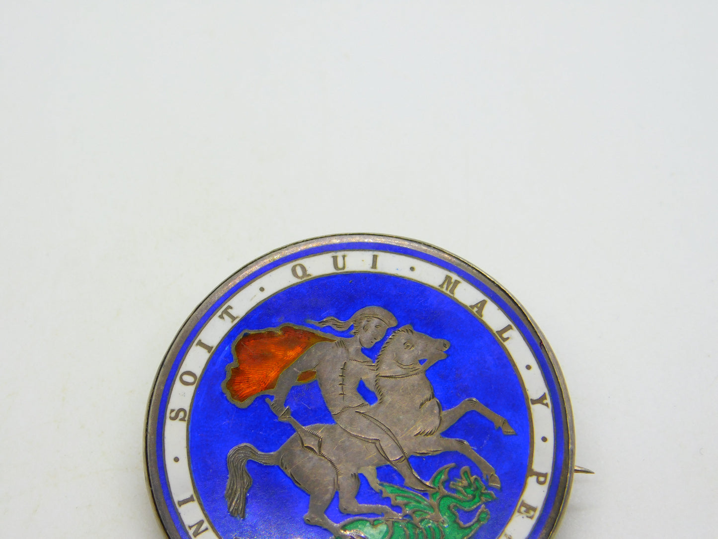 Victorian Sterling Silver Enamel Crown Coin Brooch Antique 1882 Chester