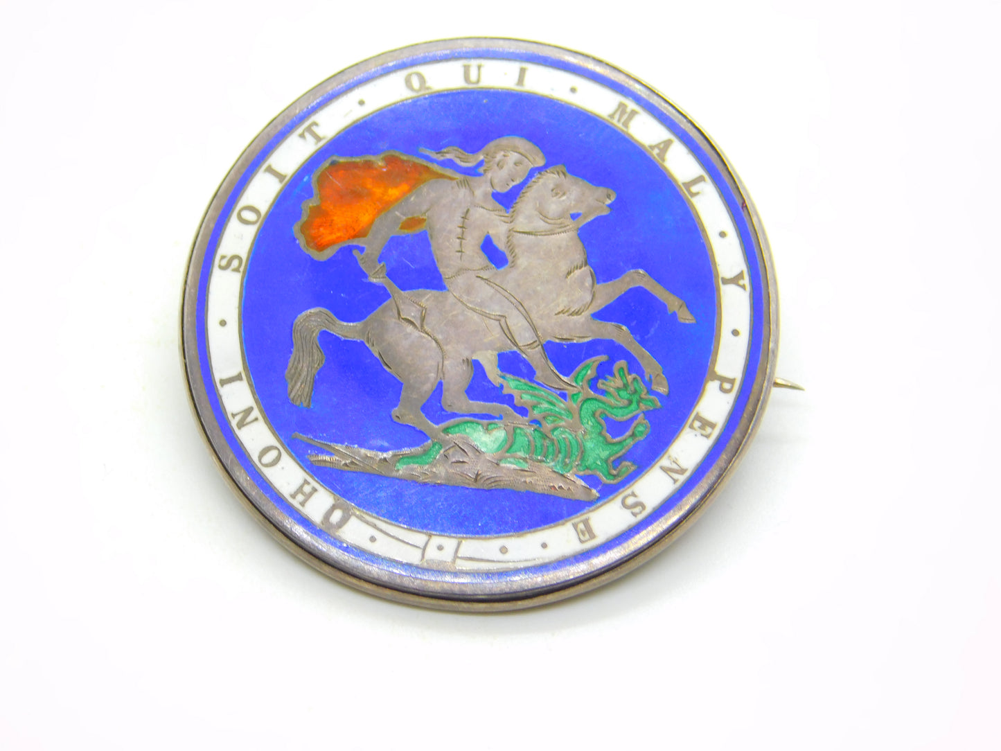 Victorian Sterling Silver Enamel Crown Coin Brooch Antique 1882 Chester