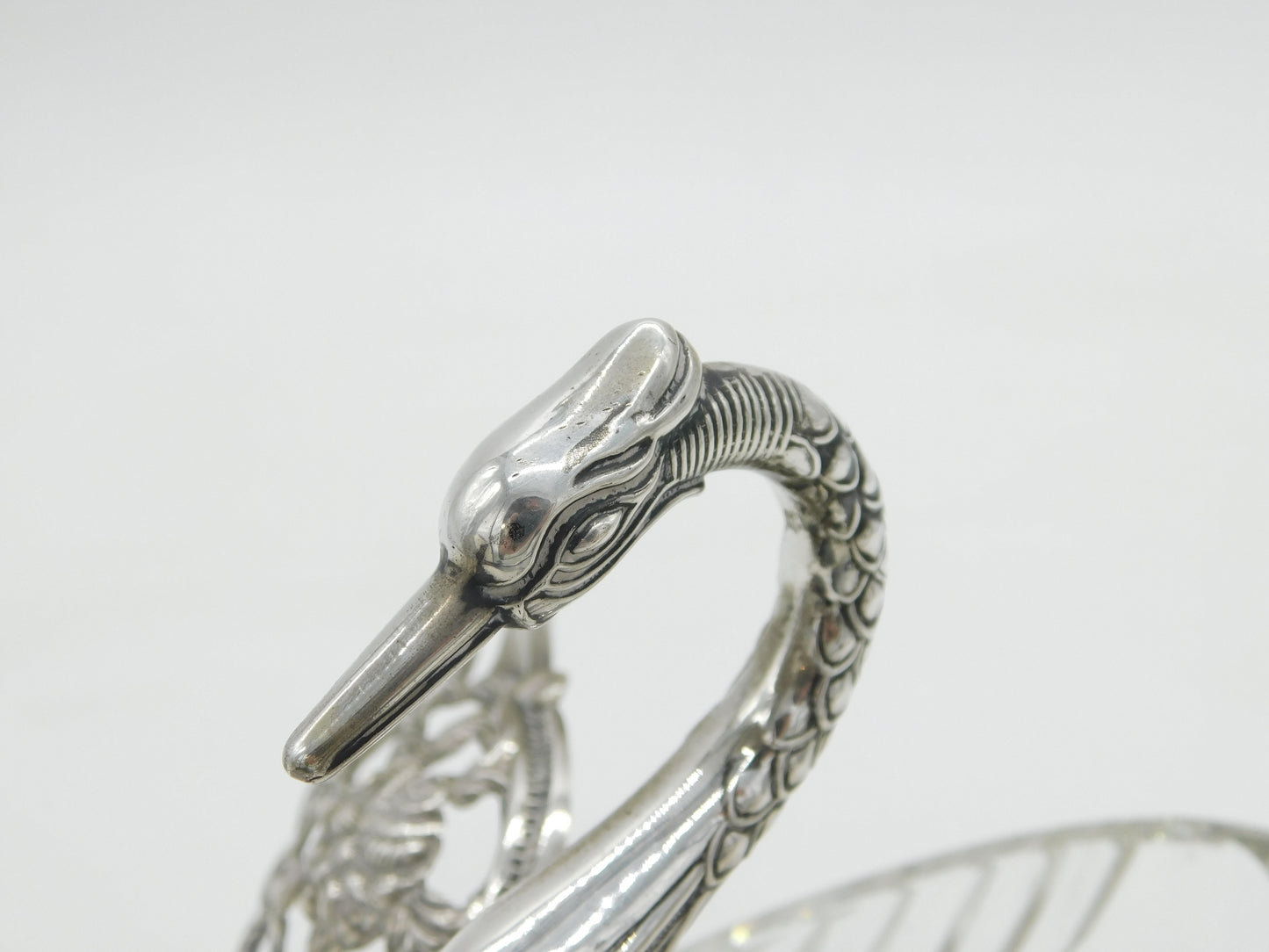20th Century Large German .835 Silver & Cut Glass Swan Form Sweets Dish Antique c1920