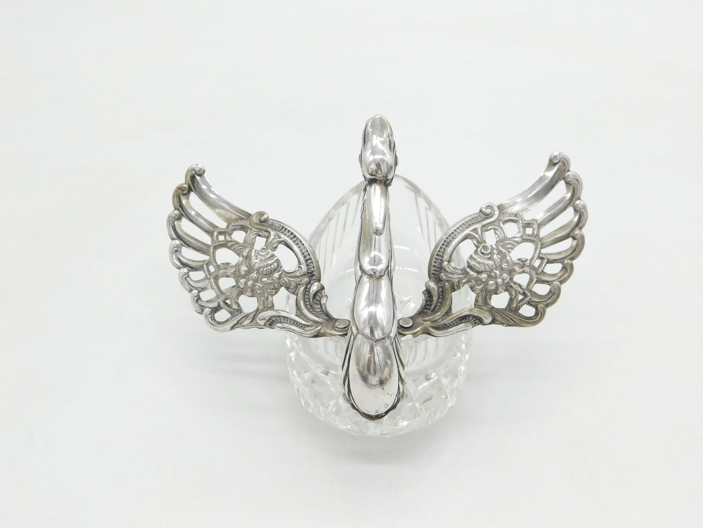 20th Century Large German .835 Silver & Cut Glass Swan Form Sweets Dish Antique c1920