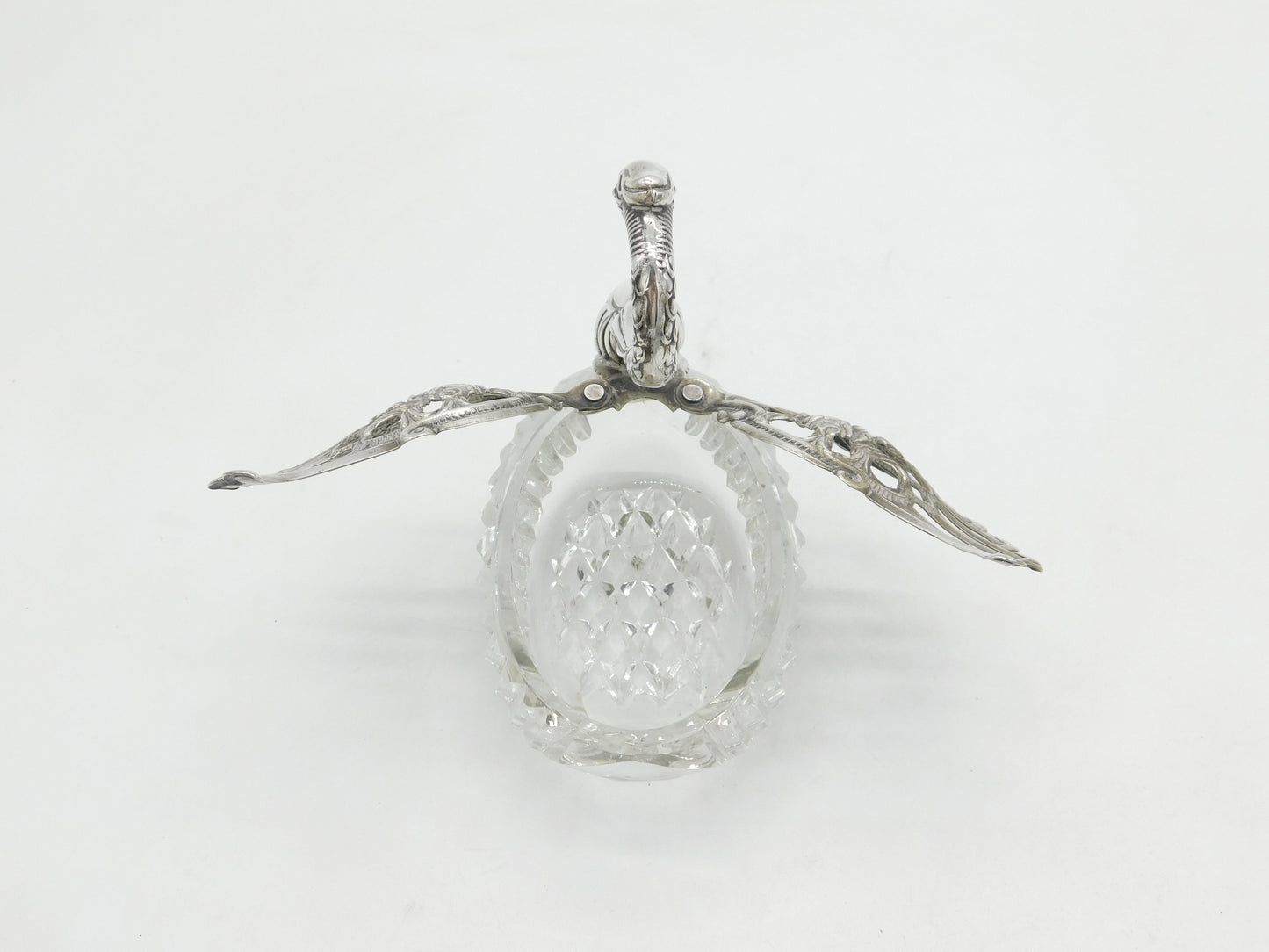 20th Century Large German .835 Silver & Cut Glass Swan Form Sweets Dish Antique c1920