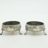 George III Pair of Sterling Silver Floral Pattern Salt Cellars Antique 1775 London