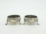 George III Pair of Sterling Silver Floral Pattern Salt Cellars Antique 1775 London