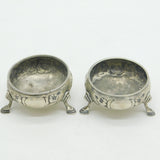 George III Pair of Sterling Silver Floral Pattern Salt Cellars Antique 1775 London