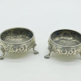 George III Pair of Sterling Silver Floral Pattern Salt Cellars Antique 1775 London
