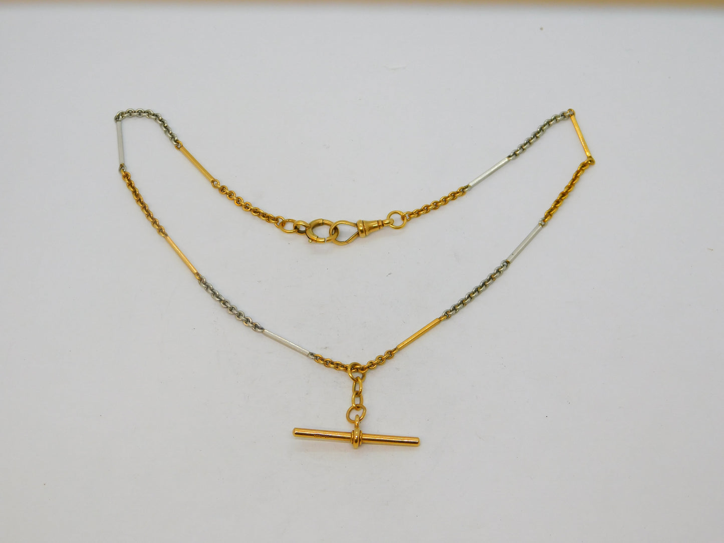 19th Century 18ct Yellow & White Gold Baton Link Watch Chain Antique c1890