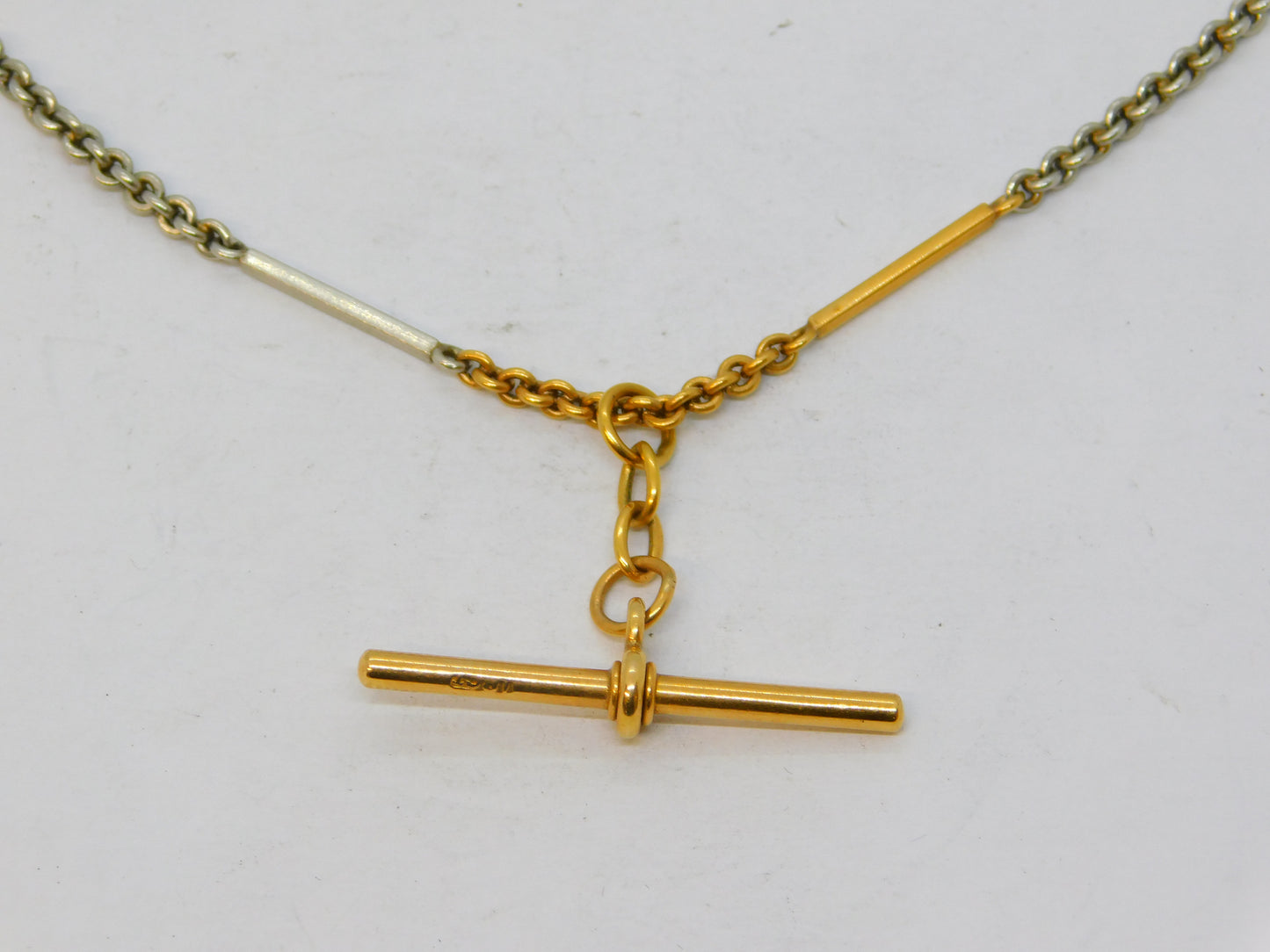 19th Century 18ct Yellow & White Gold Baton Link Watch Chain Antique c1890