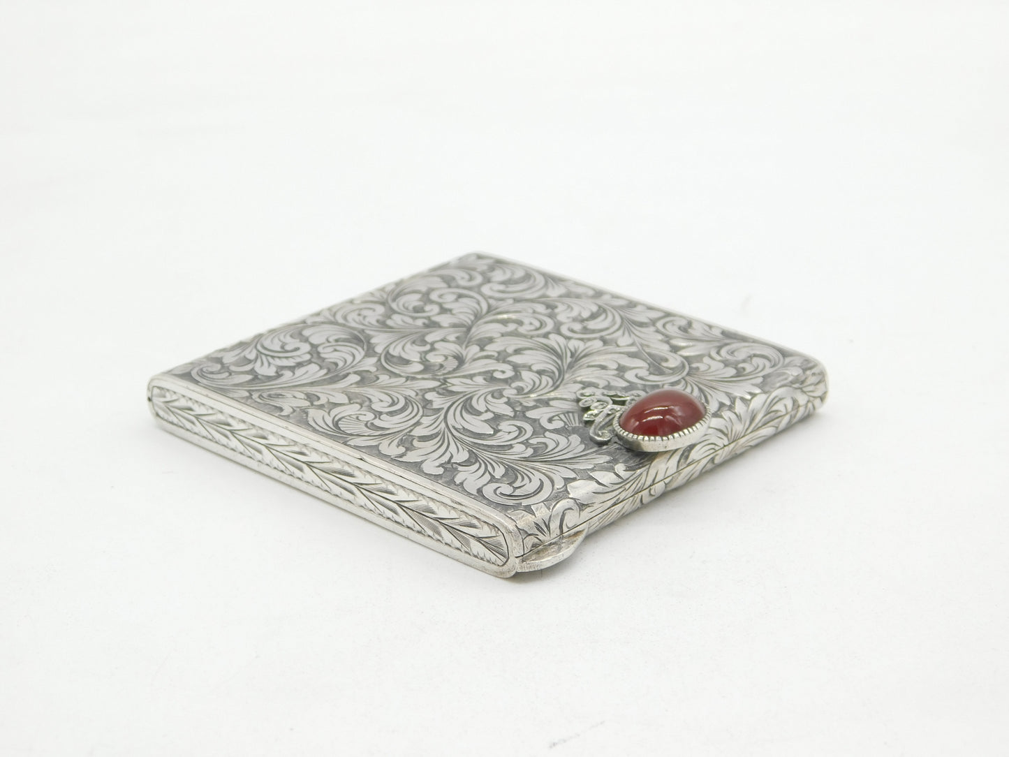 20th Century Italian .800 Silver Makeup Mirror Compact Antique c1940 Art Deco