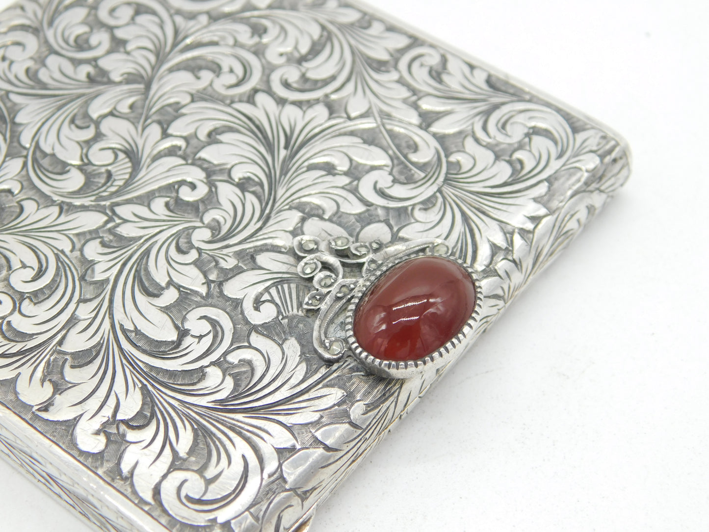 20th Century Italian .800 Silver Makeup Mirror Compact Antique c1940 Art Deco