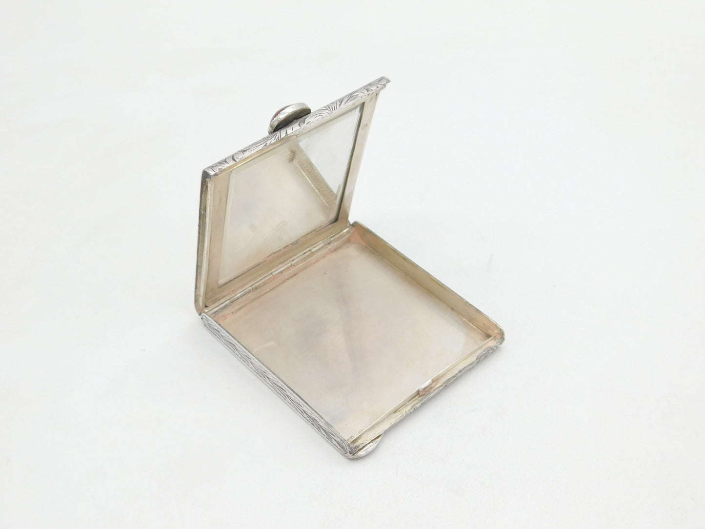 20th Century Italian .800 Silver Makeup Mirror Compact Antique c1940 Art Deco