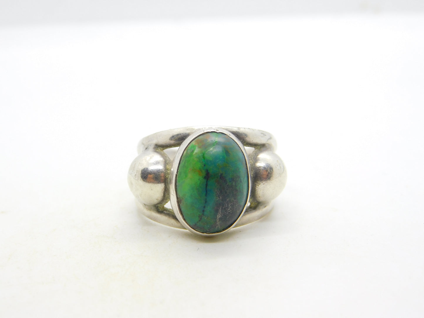 Mexican Studio Jewellery Sterling Silver Cabochon Turquoise Dress Ring Vintage