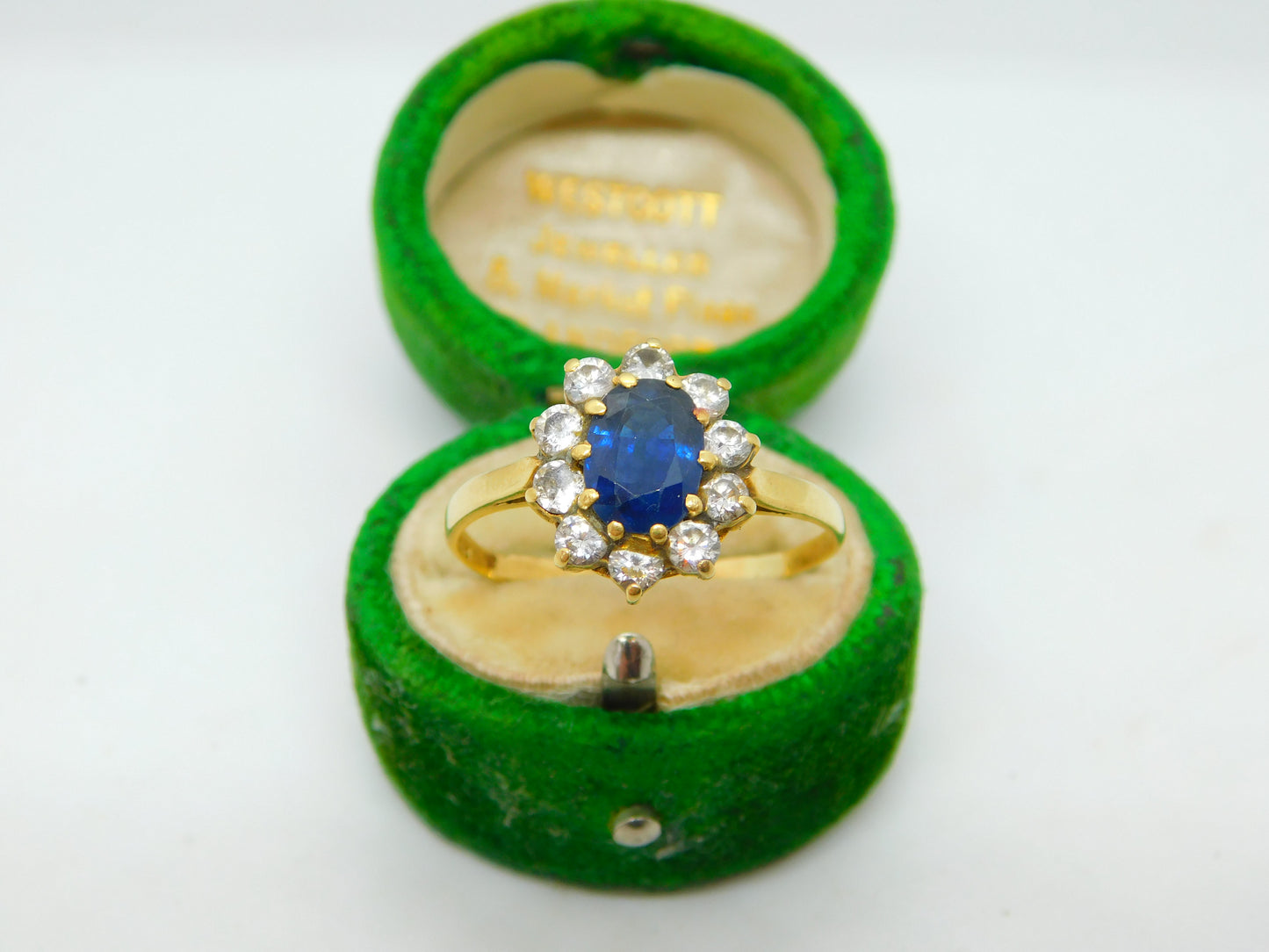 18ct Gold, 1ct Sapphire & Diamond Floral Cluster Ring Vintage 1969 London