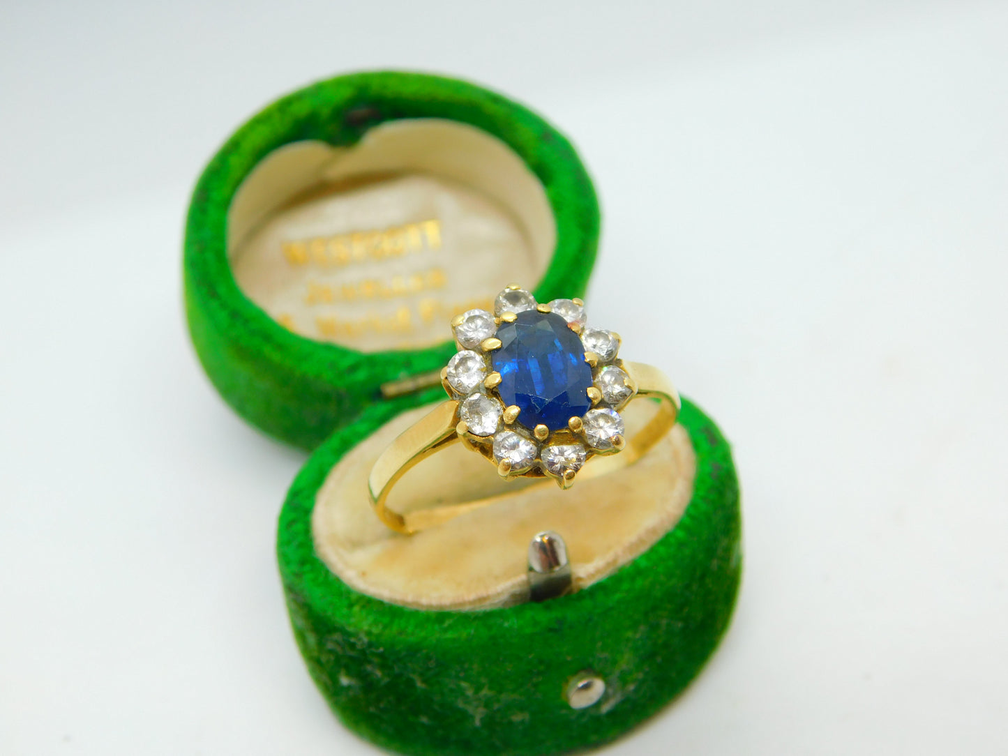 18ct Gold, 1ct Sapphire & Diamond Floral Cluster Ring Vintage 1969 London