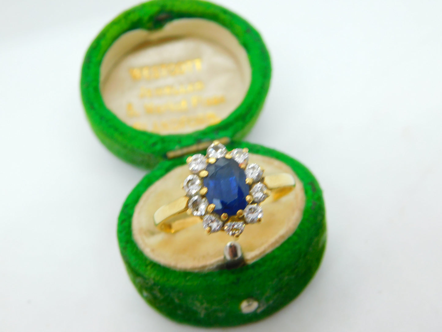 18ct Gold, 1ct Sapphire & Diamond Floral Cluster Ring Vintage 1969 London