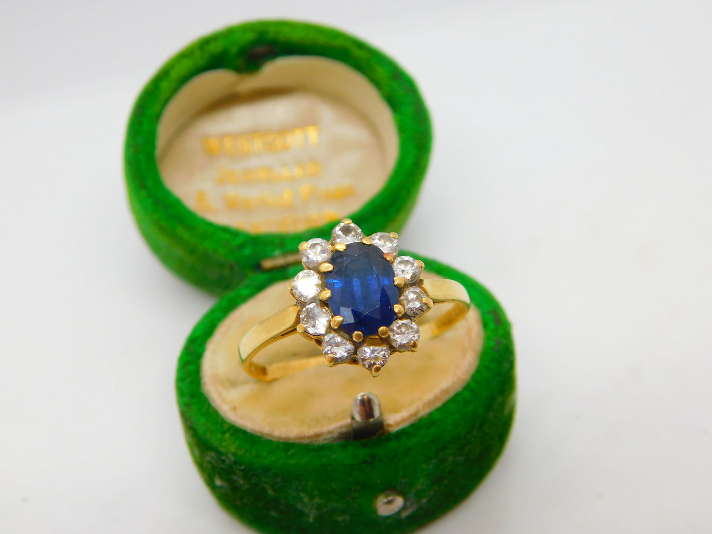 18ct Gold, 1ct Sapphire & Diamond Floral Cluster Ring Vintage 1969 London