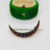 19th Century Austrian 8ct Gold & Bohemian Garnet Crescent Brooch Antique c1860