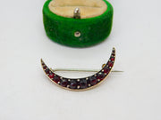19th Century Austrian 8ct Gold & Bohemian Garnet Crescent Brooch Antique c1860