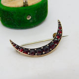 19th Century Austrian 8ct Gold & Bohemian Garnet Crescent Brooch Antique c1860