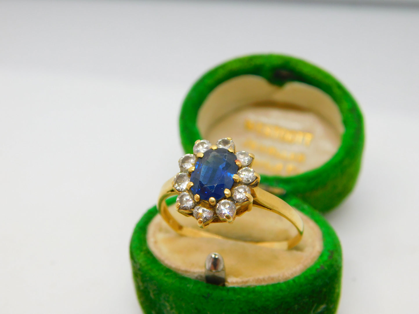 18ct Gold, 1ct Sapphire & Diamond Floral Cluster Ring Vintage 1969 London