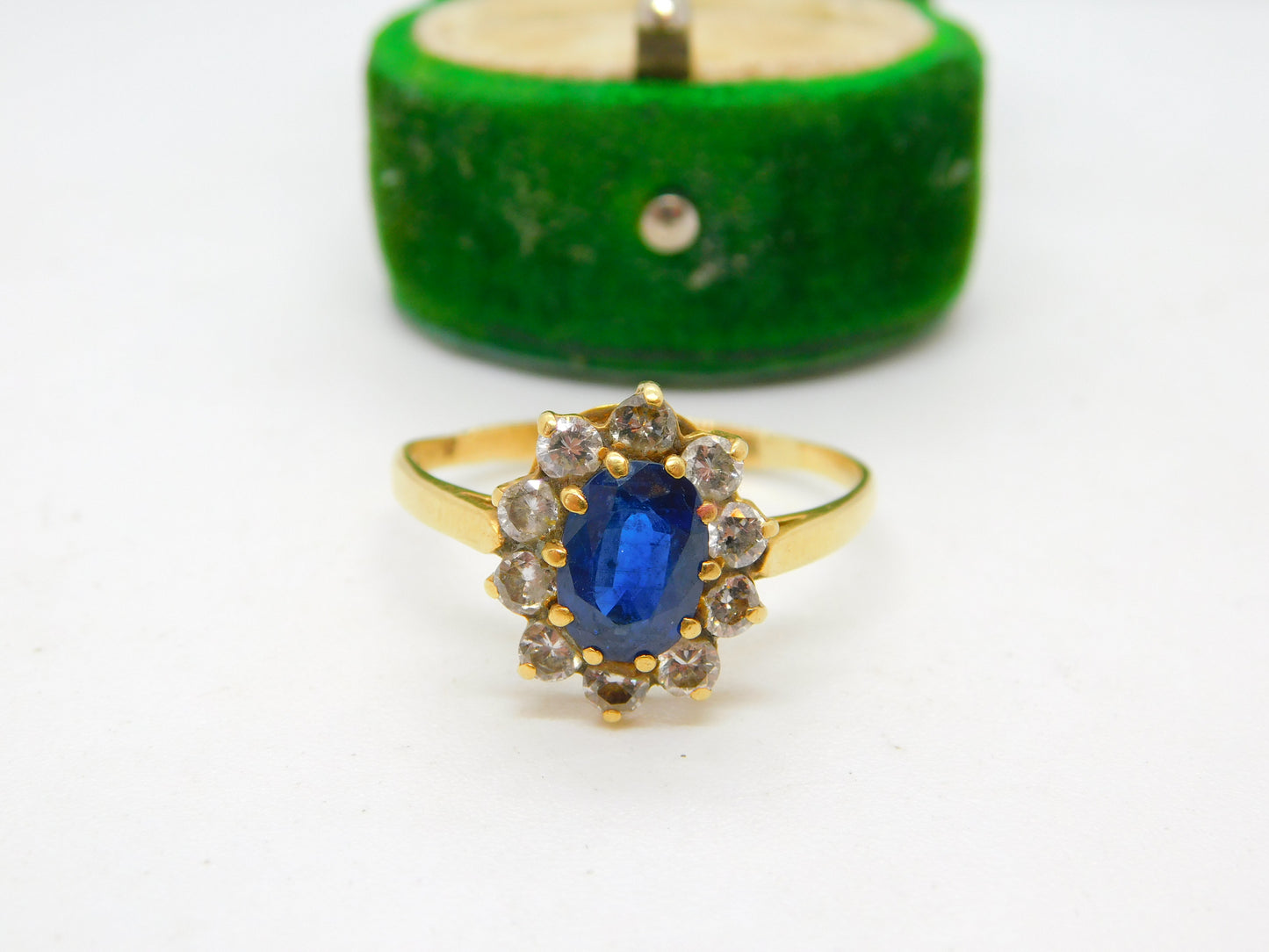 18ct Gold, 1ct Sapphire & Diamond Floral Cluster Ring Vintage 1969 London