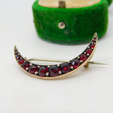 19th Century Austrian 8ct Gold & Bohemian Garnet Crescent Brooch Antique c1860