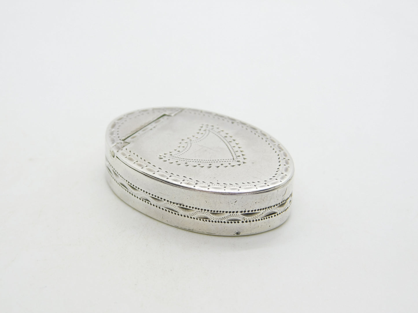 George III Sterling Silver Oval Form Pill or Patch Box Antique 1791 Birmingham