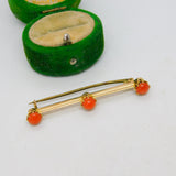 19th Century 15ct Yellow Gold Red Coral Set Bar Brooch Antique c1880