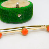 19th Century 15ct Yellow Gold Red Coral Set Bar Brooch Antique c1880